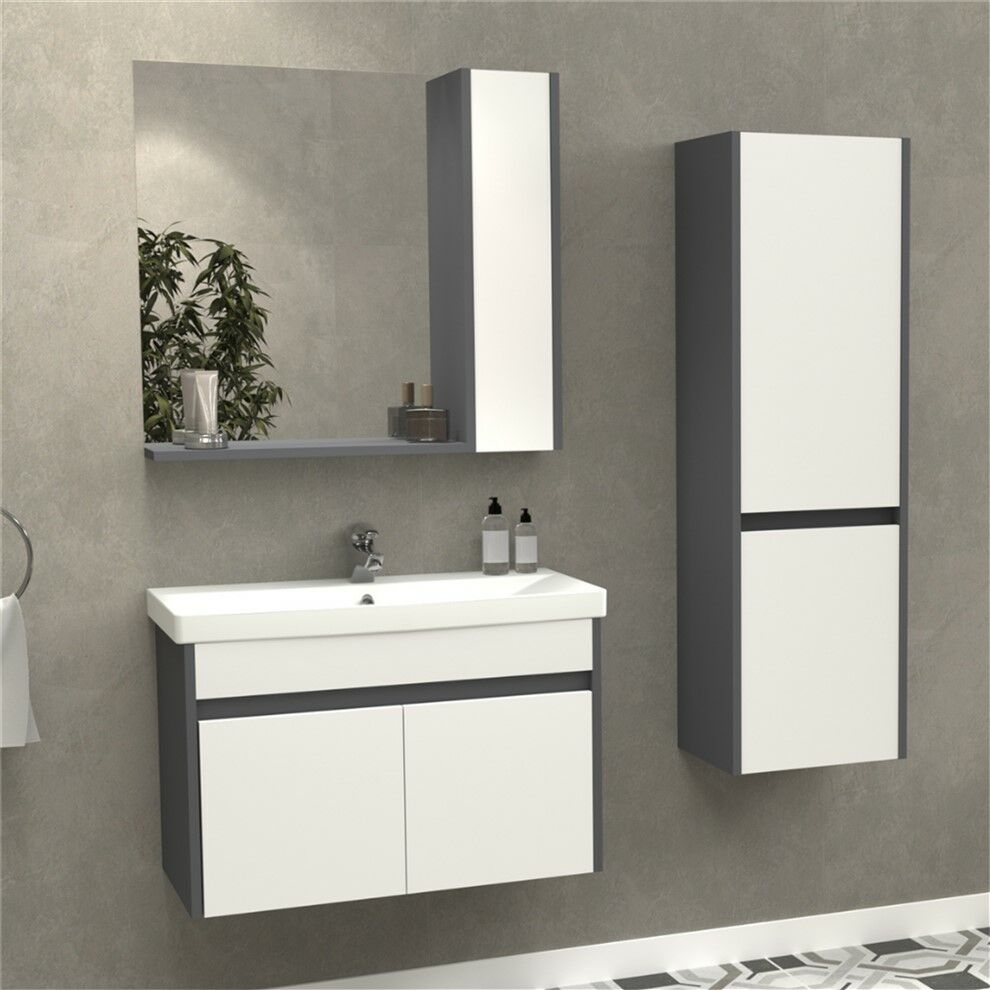 Aquanil Verona 80 cm Antrasit/Beyaz Banyo Dolabı