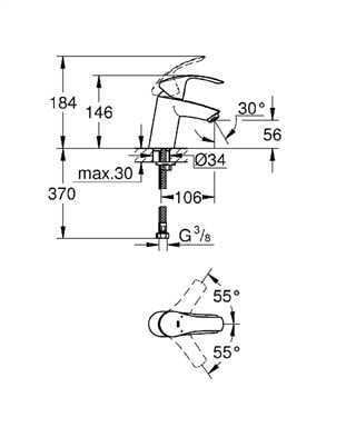 Grohe EUROSMART TEK KUMANDALI LAVABO BATARYASI S-BOYUT