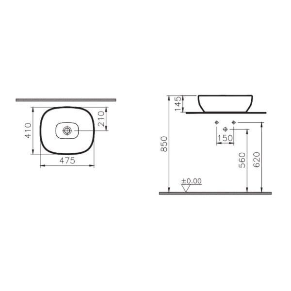 Vitra Outline Kare Çanak Lavabo, 48 cm, Beyaz