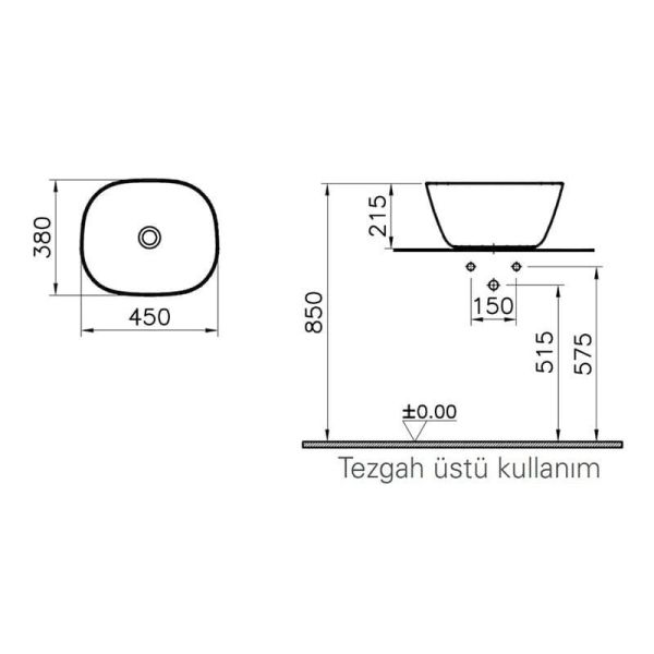 VitrA Plural 45 cm Mat Kil Beji Kare Yüksek Çanak Lavabo