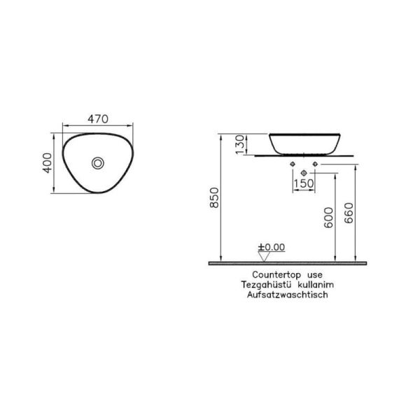 VitrA Plural 47 cm Mat Bej Alçak Üçgen Çanak Lavab