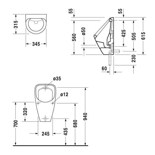 Duravit Duraplus Pisuar Beyaz (Arkadan girişli, Sineksiz)