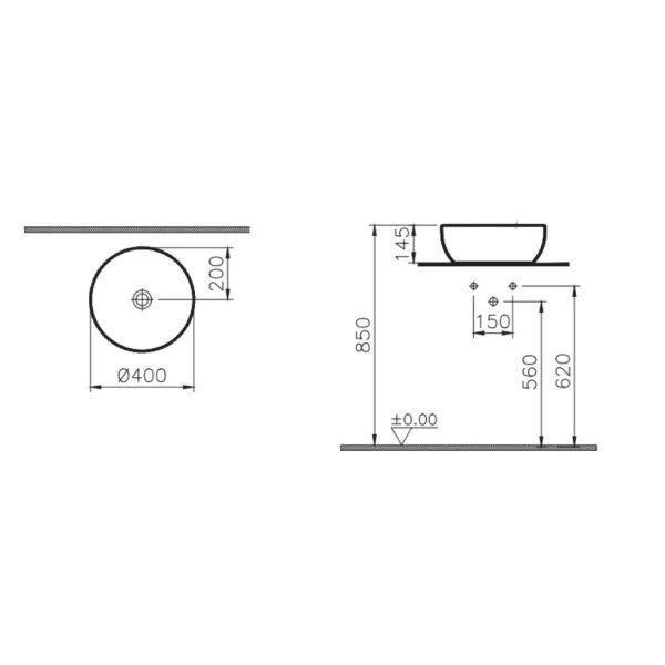 Vitra Outline Yuvarlak Çanak Lavabo, 40 cm, Mat Beyaz