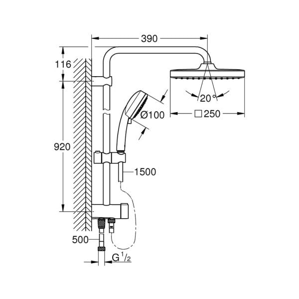 Grohe Tempesta System 250 Kare Duş Başlıklı Duvara Monte Duş Sistemi