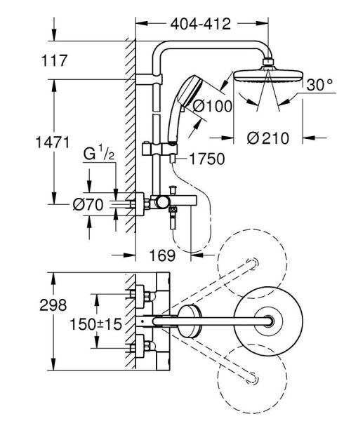 Grohe Tempesta Cosmopolitan System 210 Duvara Monte Termostatik Banyo Bataryalı Duş Seti