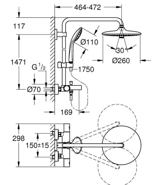 Grohe Euphoria System 260 Duvara Monte Termostatik Banyo Bataryalı Duş Seti