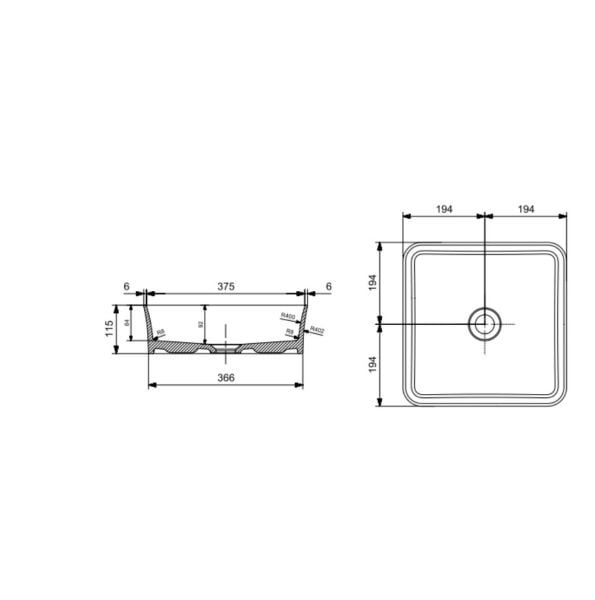 BOCCHI Slim Line Kare Tezgah Üstü Lavabo 38 cm, Parlak Bisküvi