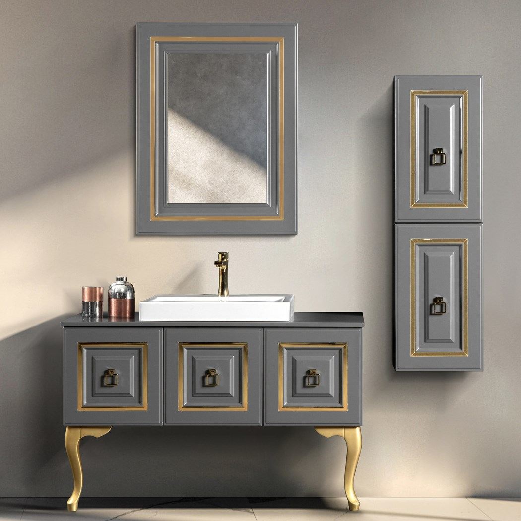 Bagnora Armada 120 cm Mdf Banyo Dolabı Antrasit Gold