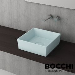 BOCCHI Vessel Kare Tezgah Üstü Lavabo 38 cm, Mat Buz Mavisi