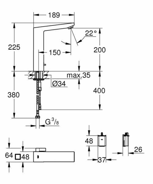 Grohe Eurocube Fotoselli Lavabo Bataryası, Çift Su Girişli,