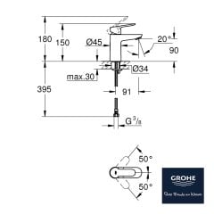 Grohe Bauedge Tek Kumandalı Lavabo Bataryası S-Boyut Krom