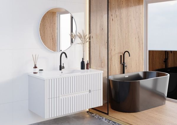 Karen Firuze 100 cm Beyaz Banyo Dolabı