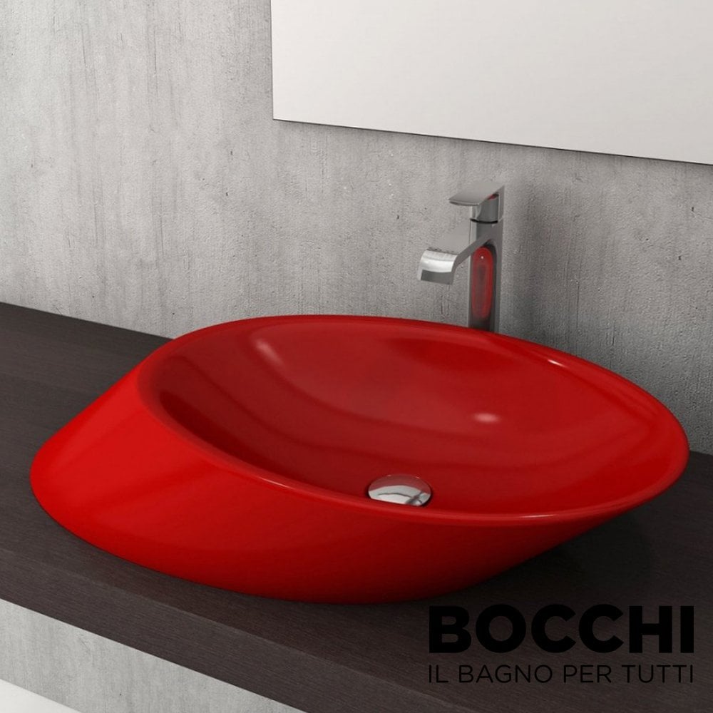 BOCCHİ Vessel Yatay Çanak Lavabo 72 cm Parlak Kırmızı