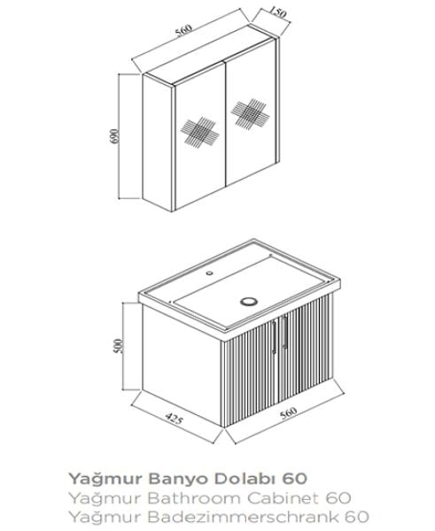 Karen Yağmur60 cm Alman kahve Banyo Dolabı