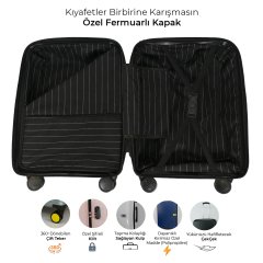 Redro Çizgili Polipropilen İçerikli (Büyük ve Kabin) 2`li Valiz Seti - Su Yeşili