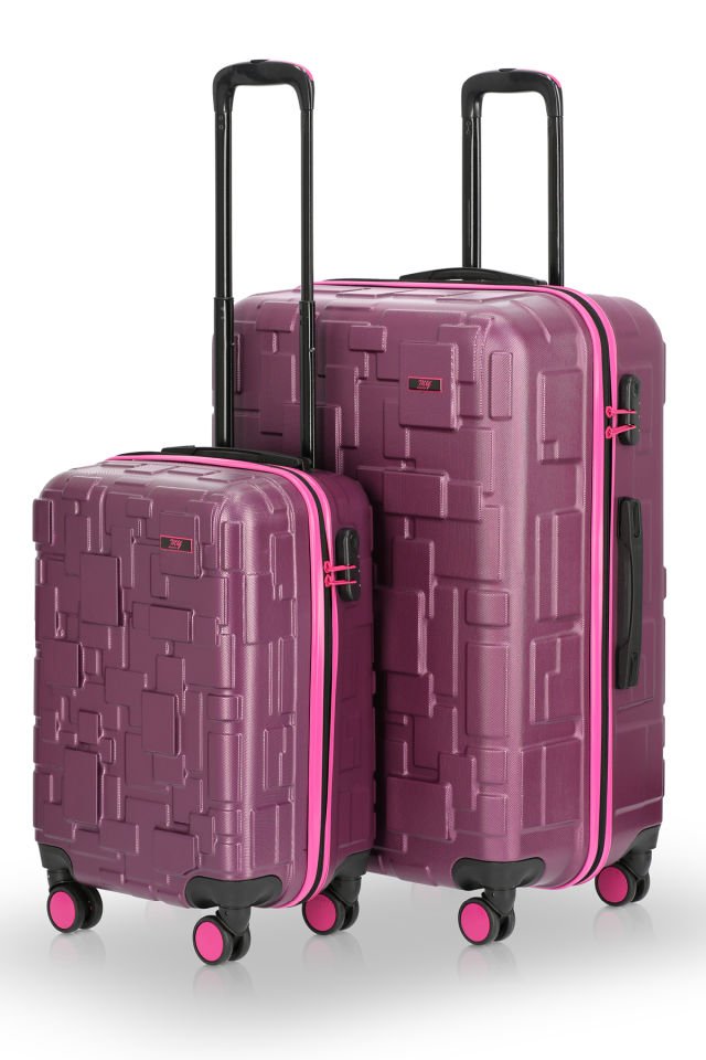 Redro Lego (Büyük ve Kabin) Abs 2`li Valiz Seti Mürdüm Pembe