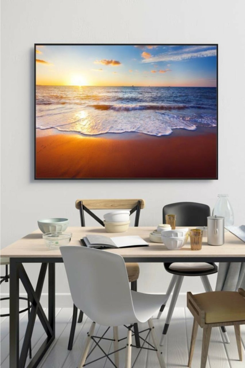 50x60 cm Gün Batımı & Plaj Desenli 4 mm Temperli Cam Tablo