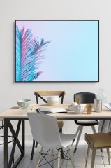 50x60 cm Mavi Palmiye Yaprağı Desenli 4 mm Temperli Cam Tablo