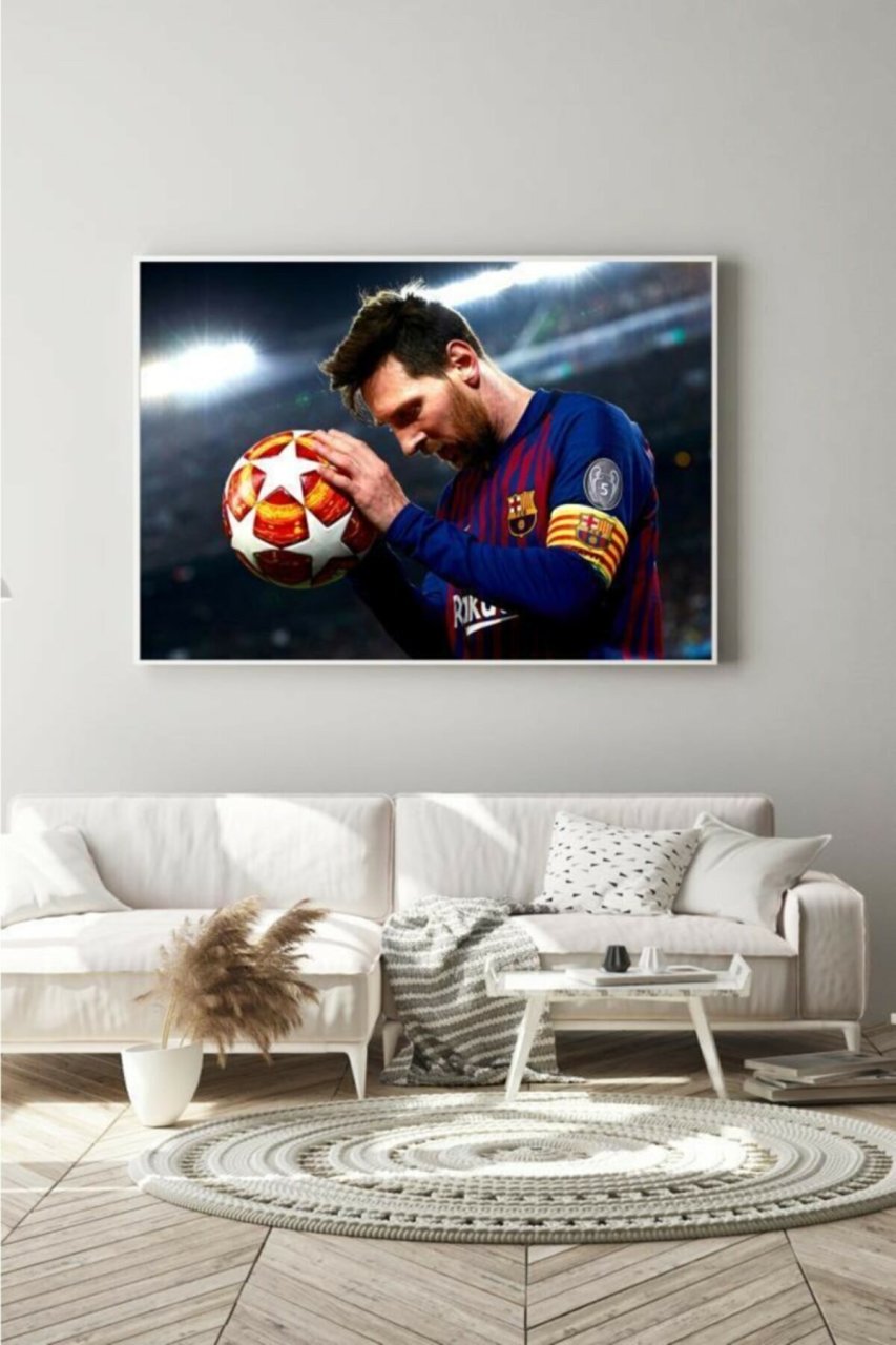 50x60 cm Messi Desenli Cam Tablo