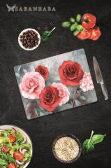 20x30 cm Kırmızı ve Pembe Güller Desenli Cam Kesim Tablası