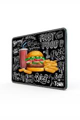 20x30 cm Fast Food Desenli Cam Kesme Tablası