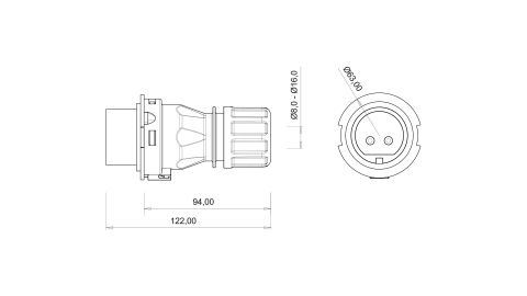 Bemis  2/16A. Düz Fiş IP44 BC1-1102-2011