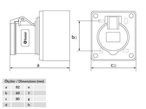 Bemis  2/16A. Duvar Priz IP44 BC1-1102-2510