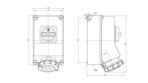 Bemis  5/63A. 90° Eğik Duvar Priz IP67 BC1-4505-7540