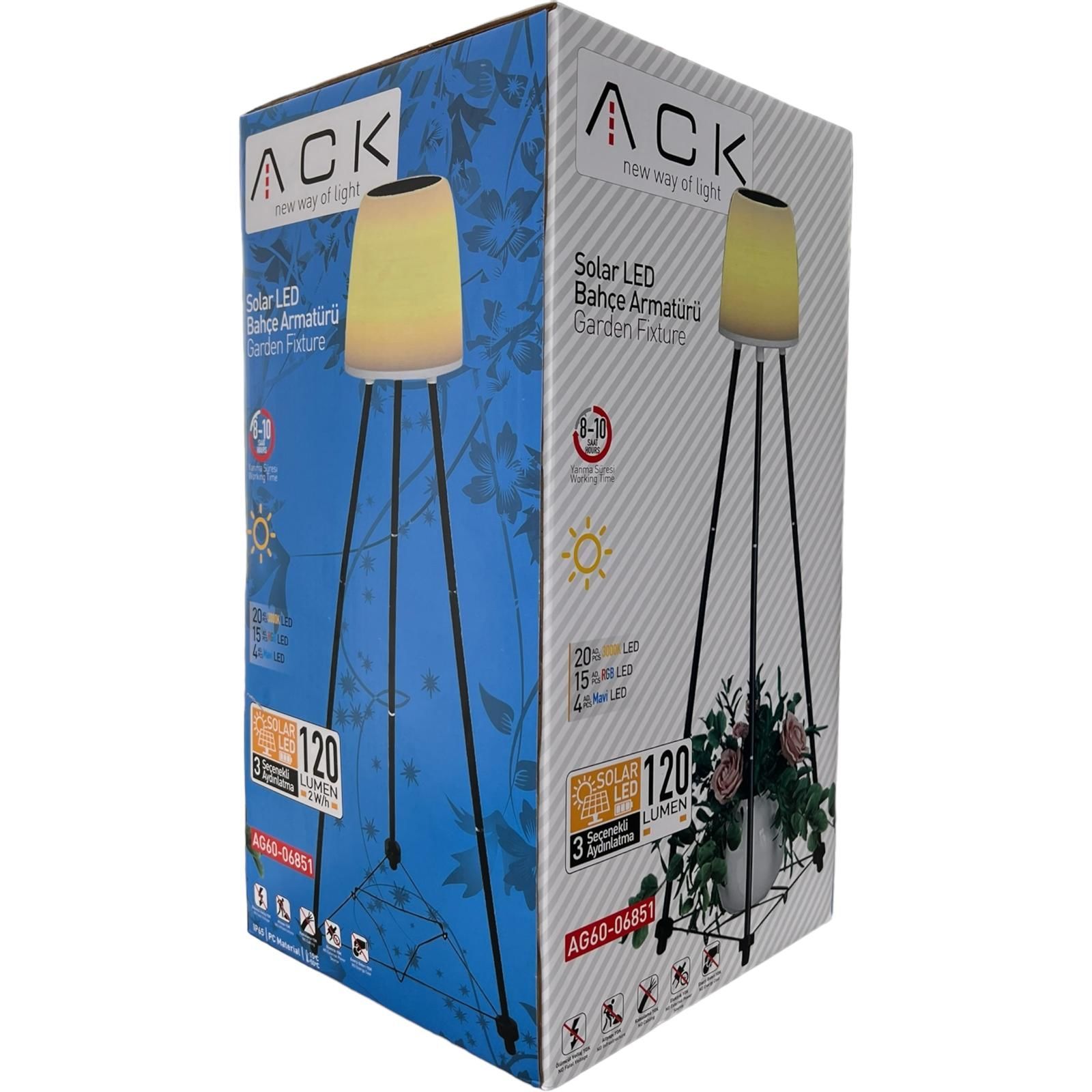 ACK Solar Led Ayaklı Aplik Siyah Ip54 457Mmx457Mmx107Mm AG60-06851