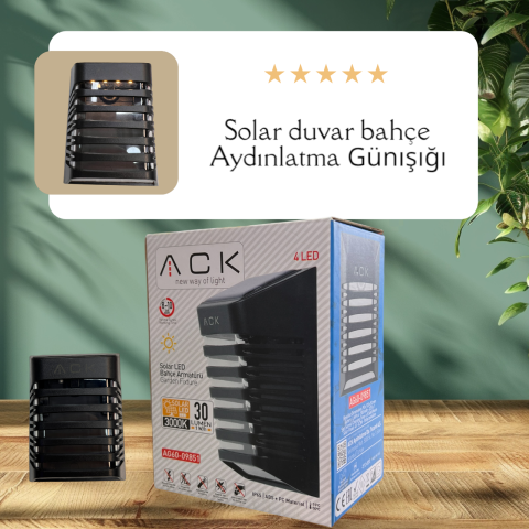 ACK Solar Led Çit Aplik 3000K Ip54 Siyah 90Mmx120Mmx53Mm AG60-09851