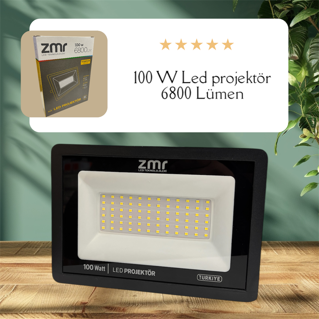 ZMR 100W Ultra Slim Led Projektör 6500K Beyaz