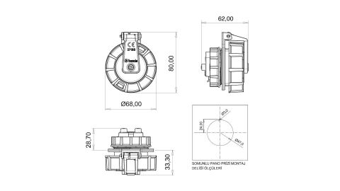 Bemis  Hızlı Bağlantılı Somunlu Pano Priz (Çocuk Koruma Kilitsiz) IP68 BS1-1402-7446