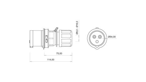 Bemis  3/16A. Düz Fiş IP44 BC1-1303-2011