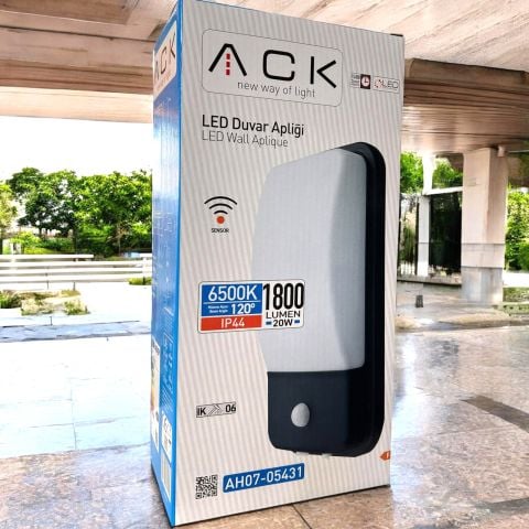 ACK 20W Sensörlü Led Duvar Apliği Siyah 6500K Ip44 AH07-05431