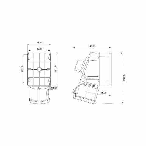 Bemis 3/32A. Pako Salterli 90° Egik Duvar Priz Ip44 Bc1-3303-2550