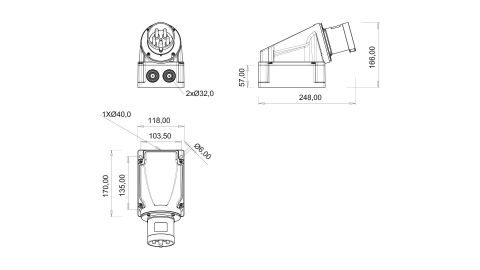 Bemis  4/63A. 90° Eğik Duvar Fiş   IP44 BC1-4504-2236