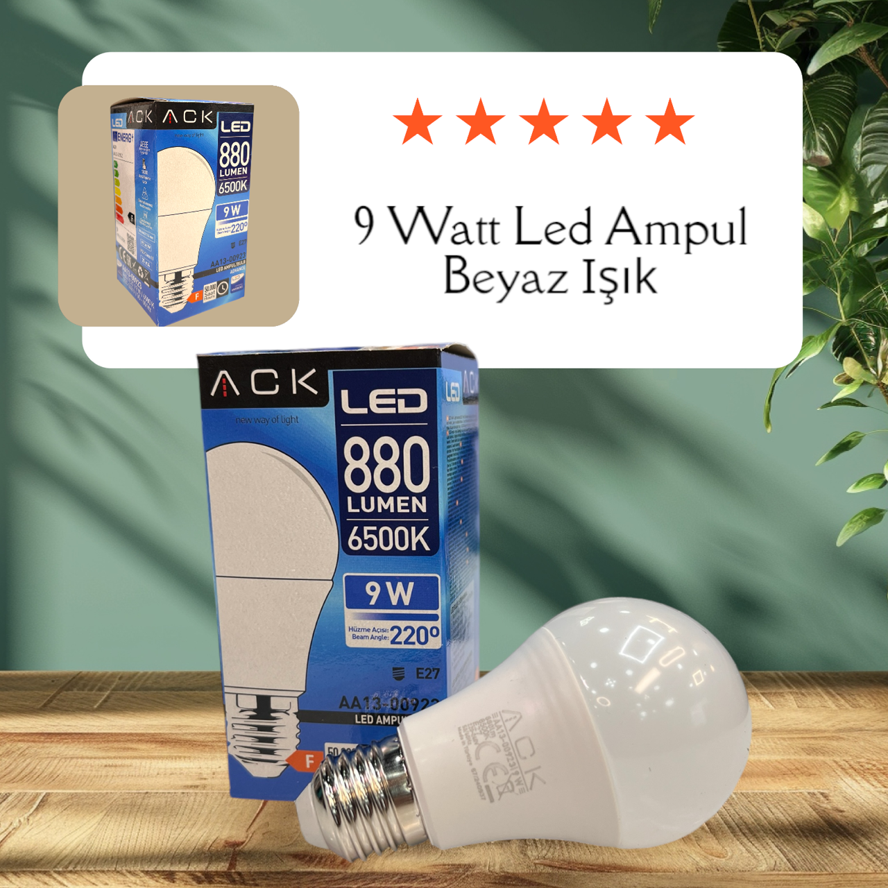 ACK AA13-00923 9W E27 6500K Beyaz A60 Led Ampul