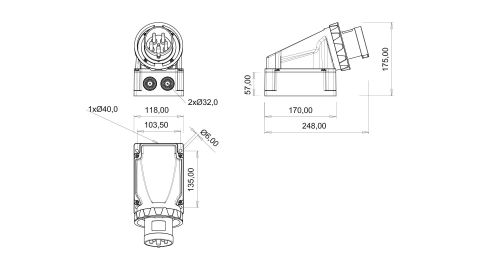 Bemis  4/63A. 90° Eğik Duvar Fiş   IP67 BC1-4504-7236