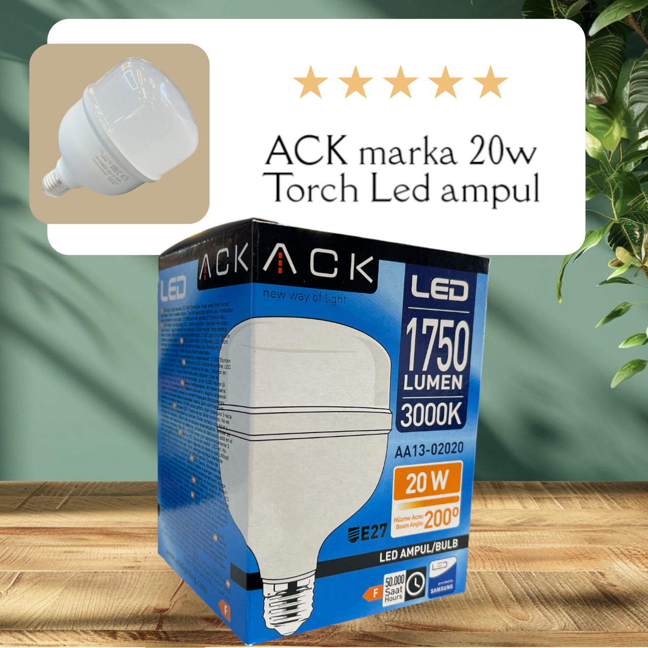 ACK 20W 220-240V E27 3000K Dob T100 Led Ampul AA13-02020