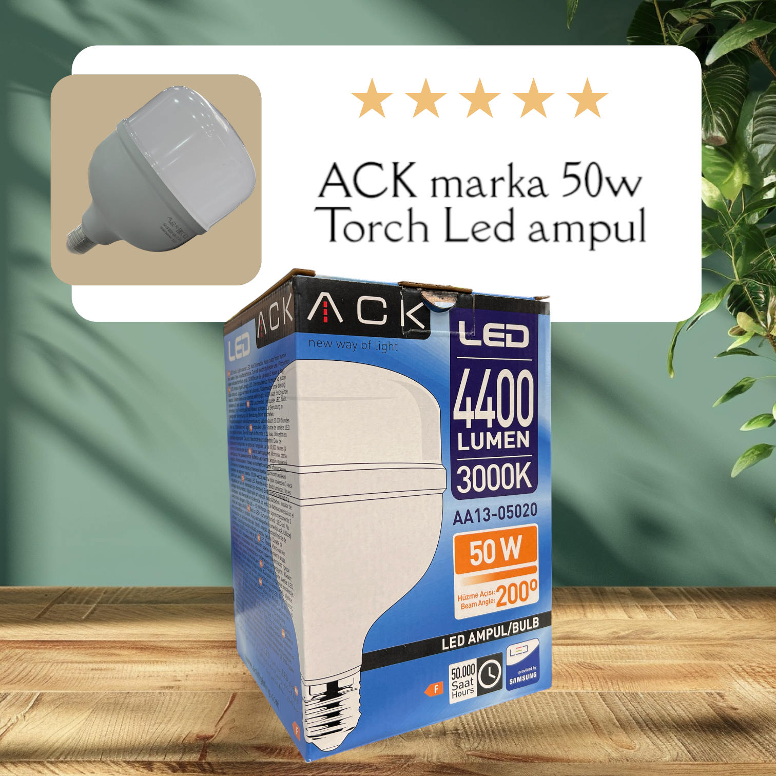 ACK 50W 220-240V E27 3000K T140 Led Ampul AA13-05020