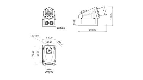 Bemis  5/63A. 90° Eğik P. Prizli Duvar Fiş   IP44 BC1-4505-2238