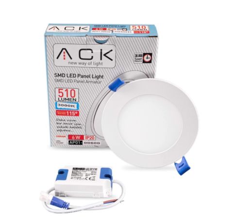 ACK 6W Beyaz 3000K Sıva Altı Yuvarlak Led Panel AP01-00600