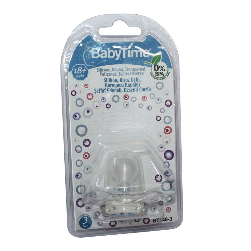 Babytime Şeffaf Gövdeli Desenli Kiraz Uçlu Emzik No:3 18+ Ay Bt148-3
