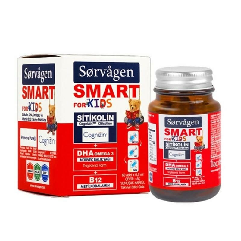 Sorvagen Smart Kids Sitikolin DHA Omega 3 Norveç Balık Yağı B12 60 Kapsül