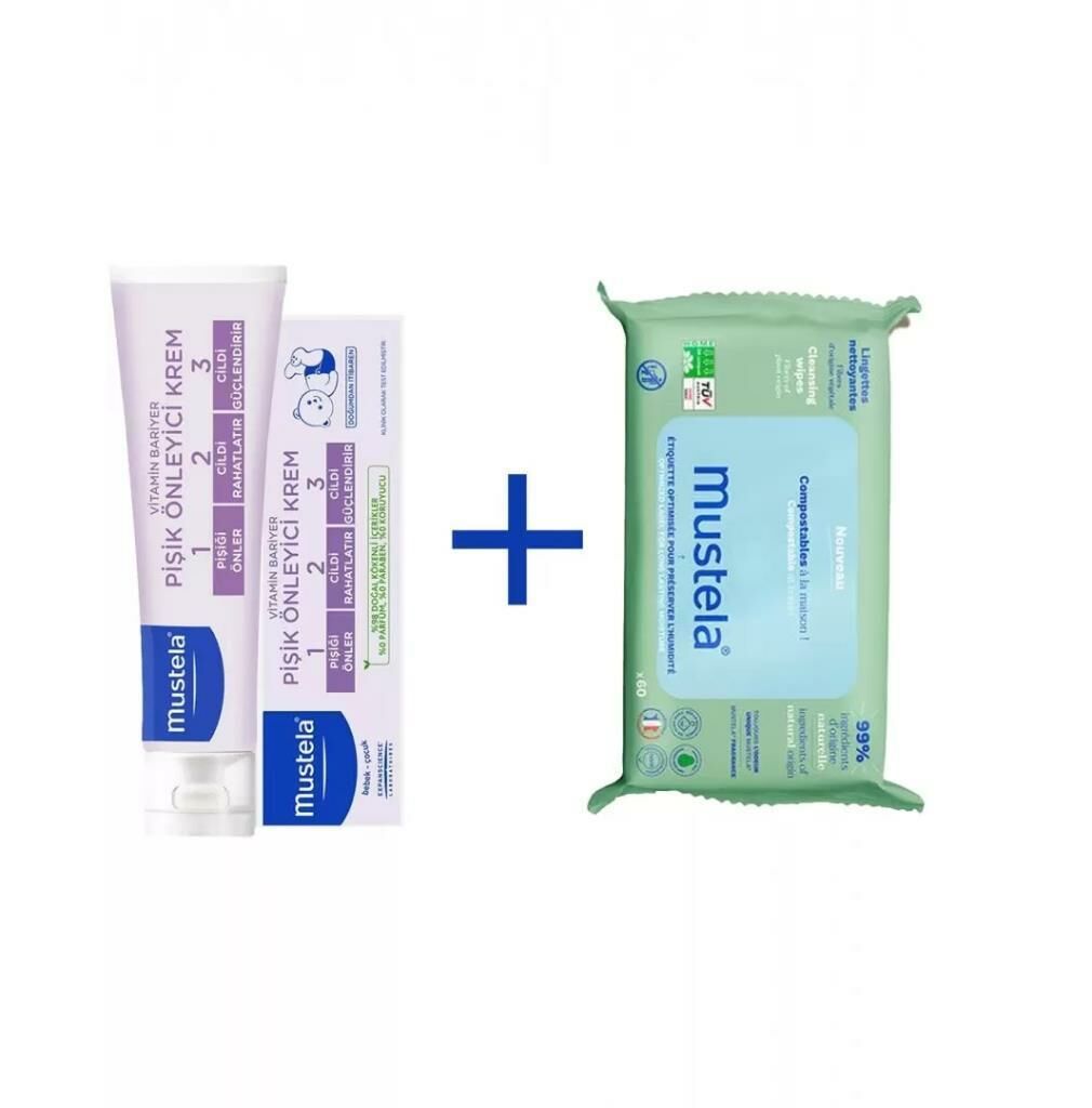 Mustela Vitamin Barrier 1-2-3 Cream 100 ML + Kompost Edilebilir Islak Mendil 60 Yaprak