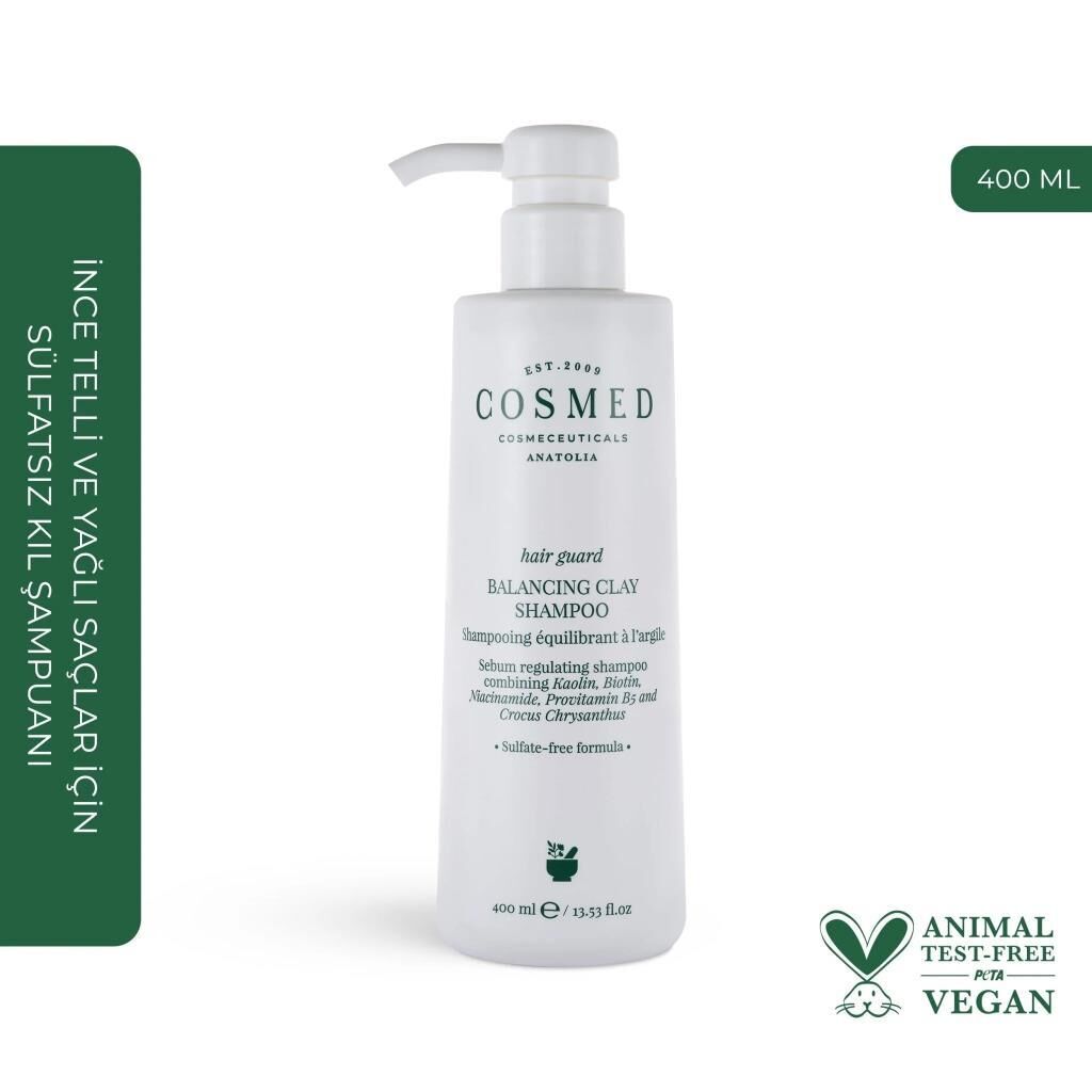 Cosmed Hair Guard Balancing Clay Shampoo - İnce Telli ve Yağlı Saçlar için Sülfatsız Tuzsuz Kil Şampuanı 400 ML