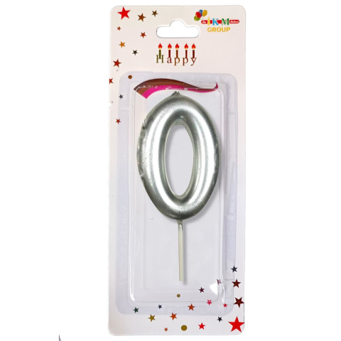 ORTA BOY 0 RAKAM GÜMÜŞ MUM 10CM PK:24 KL:600