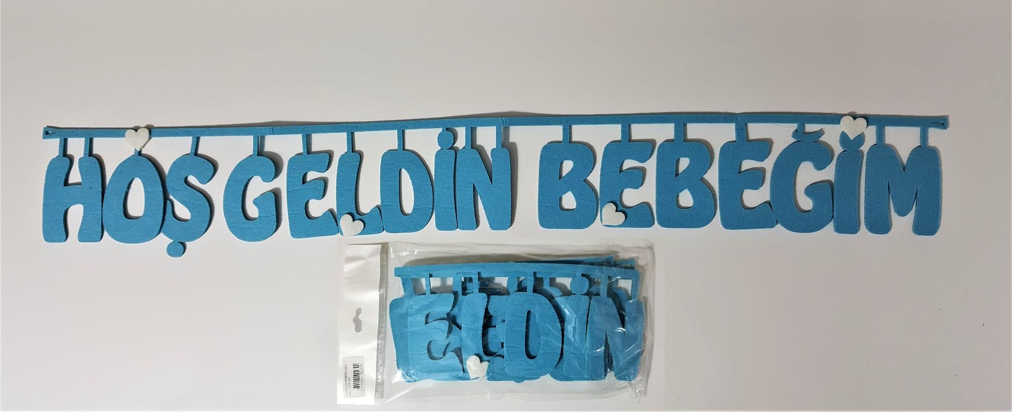 HOŞGELDİN BEBEĞİM MAVİ KEÇE UZAR YAZI