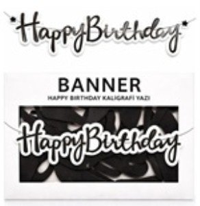 BANNER EL YAZILI HAPPY BİRTHDAY SİYAH UZAR YAZI