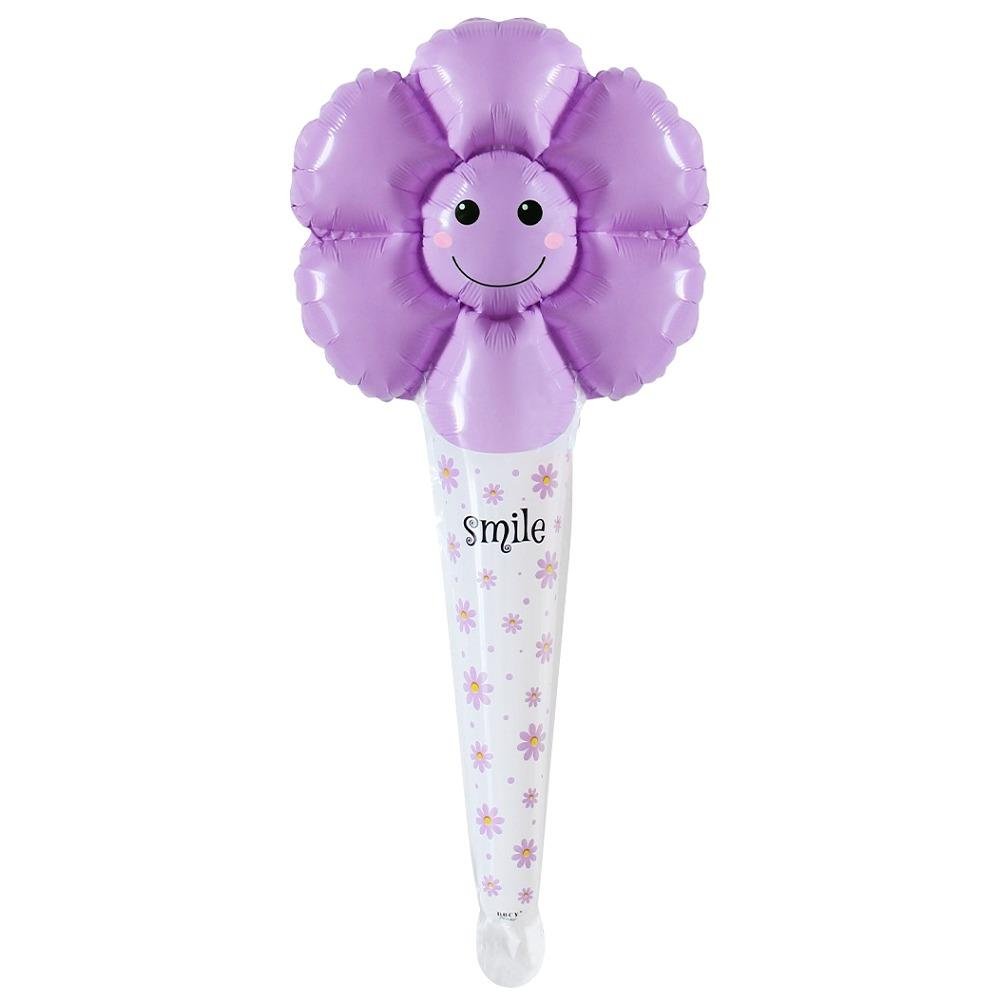 SAPLI GÜLENYÜZ PAPATYA MOR FOLYO BALON  29,5*59,5